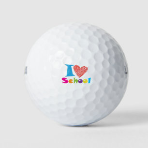 I Love School. Back To School. Cartoon Cute Heart Golf Balls