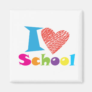 I Love School. Back To School. Cartoon Cute Heart Magnet