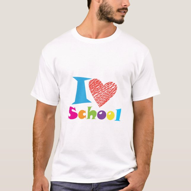 I Love School. Back To School. Cartoon Cute Heart T-Shirt (Front)
