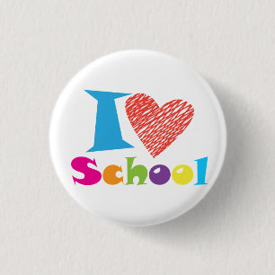 I Love School. Back to School. Cartoon T-Shirt Key 3 Cm Round Badge