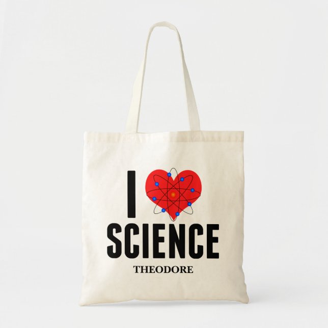I Love Science Personalised Scientist Atom Model Tote Bag (Front)