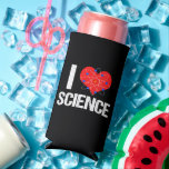 I Love Science Seltzer Can Cooler<br><div class="desc">A cool science teacher seltzer can cooler in black that features an awesome I Love Science pattern with a red heart wrapped with an atom model.</div>