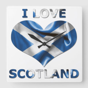 I Love Scotland Heart Flag Square Wall Clock