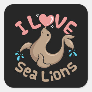 I Love Sea Lions  Square Sticker