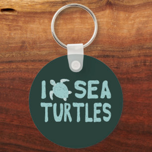 I Love Sea Turtles Cute Blue Aquatic Key Ring