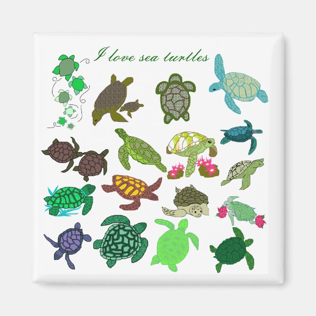I love sea turtles magnet - Customised (Front)