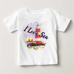 I Love Sea with a Lighthouse and a Shell Baby T-Shirt