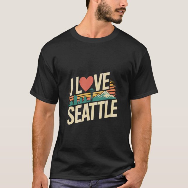 I Love Seattle Space Needle Mountain View T-Shirt (Front)