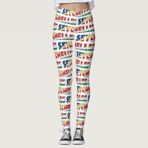 I Love Seychelles Flag Colours Typography Pattern Leggings