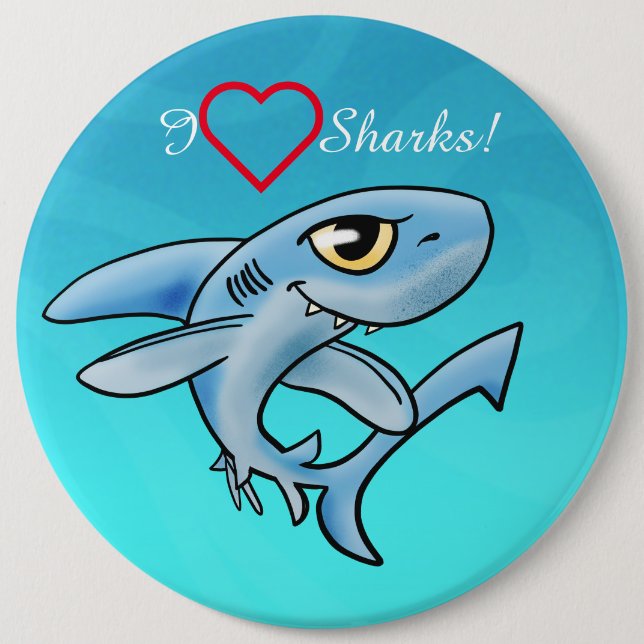 I Love Sharks 6 Cm Round Badge (Front)