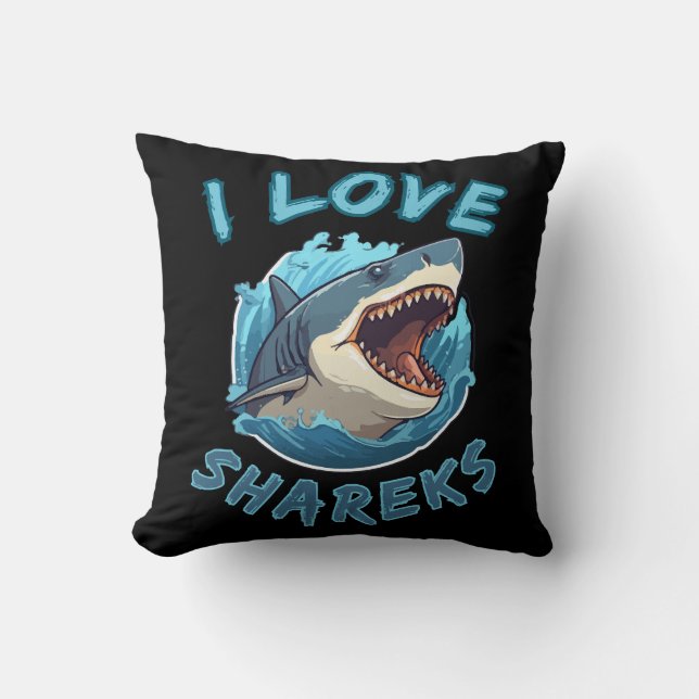 I Love Sharks Fisher Cushion (Front)