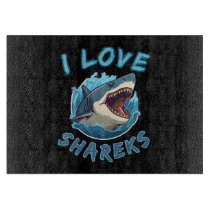 I Love Sharks Fisher Cutting Board