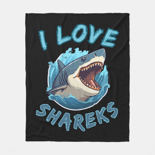 I Love Sharks Fisher Fleece Blanket (Front)