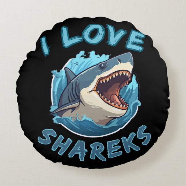 I Love Sharks Fisher Round Cushion (Front)
