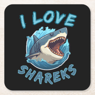 I Love Sharks Fisher Square Paper Coaster