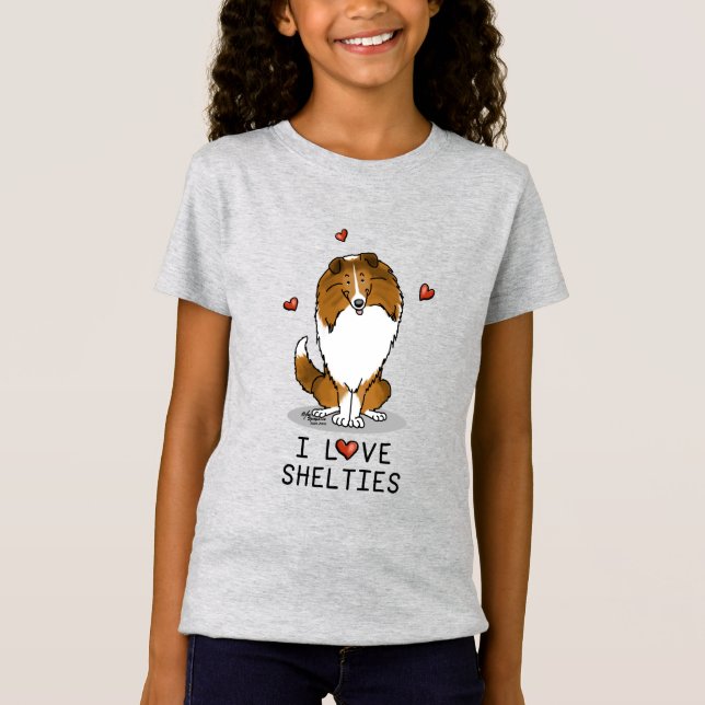 I Love Shelties (sable 2) Shetland Sheepdogs Cute T-Shirt (Front)