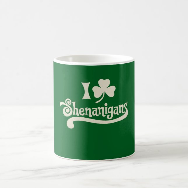 I Love Shenanigans Clover Shamrock St Patrick's Coffee Mug (Center)