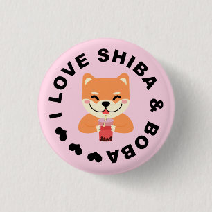 I LOVE SHIBA & BOBA - Cute Shiba Inu and Boba Tea 3 Cm Round Badge
