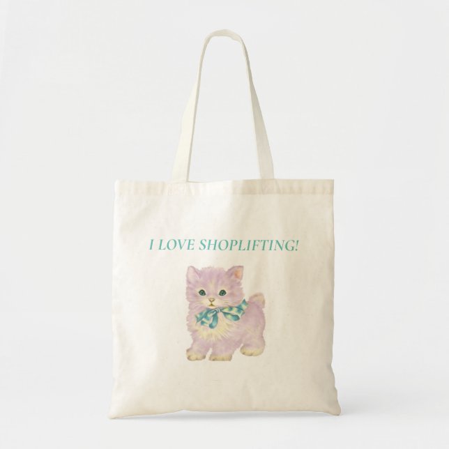 I LOVE SHOPLIFTING KITTEN TOTE (Front)