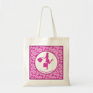 I Love Shopping Colourful Pink Floral Pattern Tote Bag