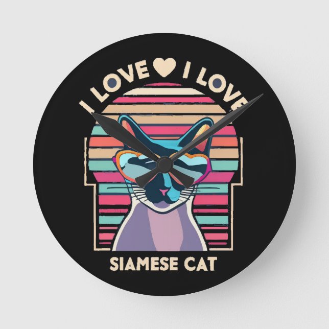 I love Siamese cat Round Clock (Front)