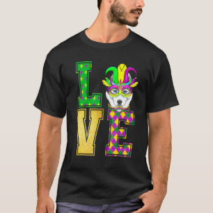 I Love Siberian Husky Dog Mardi Gras Mask Funny Co T-Shirt