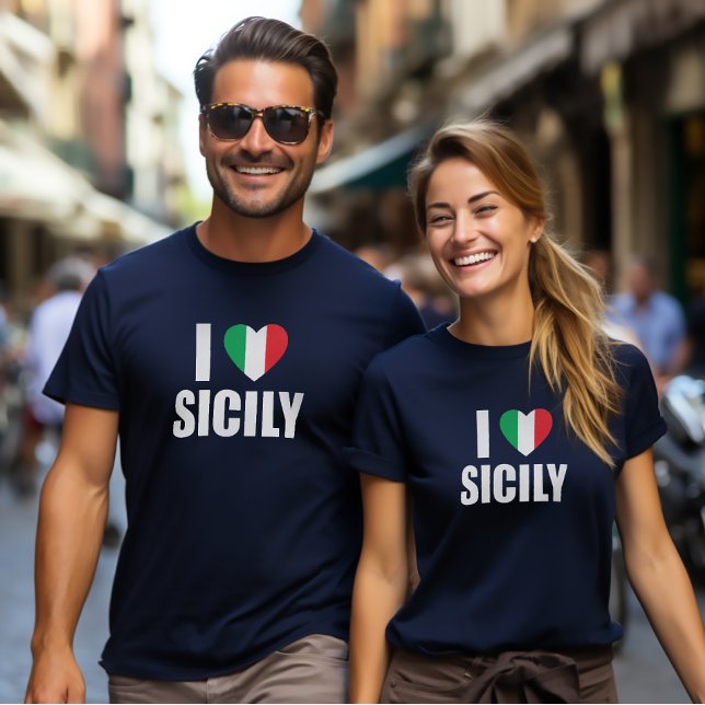 I Love Sicily Italian Flag Heart T-Shirt (I Love Sicily Tee with Italian Flag Heart)