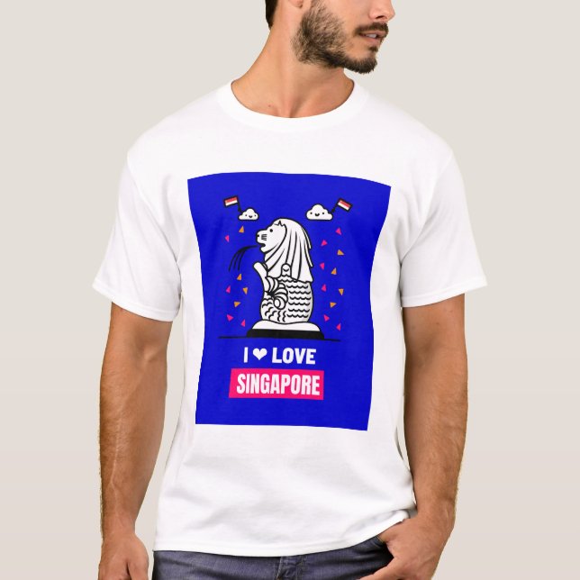 I Love Singapore Merlion Design For Tourist T-Shirt (Front)