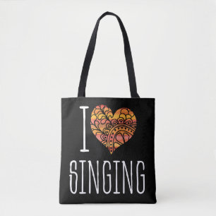 I Love Singing Yellow Orange Mandala Heart Tote Bag