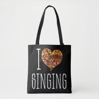 I Love Singing Yellow Orange Mandala Heart Tote Bag
