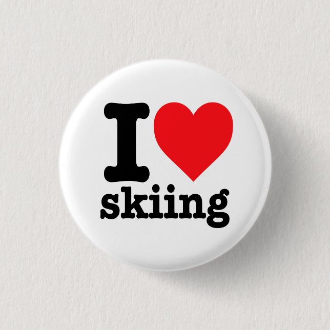 "I love skiing" 3 Cm Round Badge (Front)