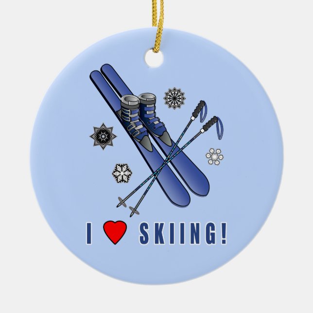 I Love Skiing! Ceramic Tree Decoration (Front)