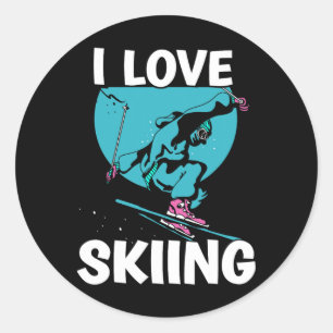I Love Skiing Skiers Skier Ski Winter Sports Classic Round Sticker