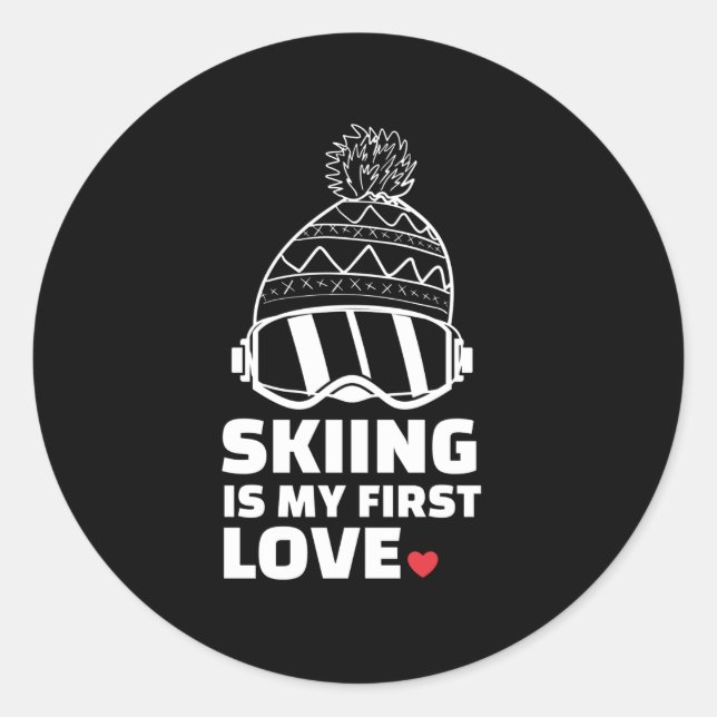  I love skiing Stylish skiing silhouette design Classic Round Sticker (Front)