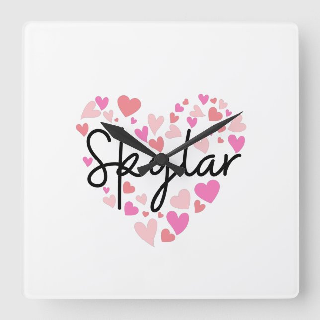 I love Skylar Square Wall Clock (Front)