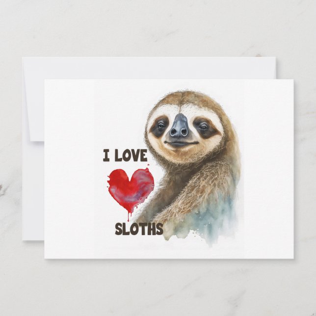 I love sloths, sloth greeting card, sloth holiday card (Front)