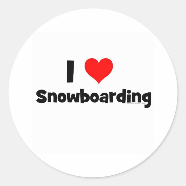 I Love Snowboarding Classic Round Sticker (Front)