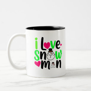 I Love Snowman Digital Art Design Two-Tone Coffee Mug