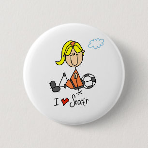 I Love Soccer Stick Figure Button