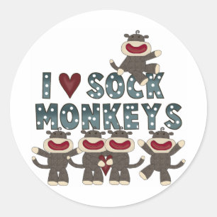 I Love Sock Monkeys Tshirts and Gifts Classic Round Sticker