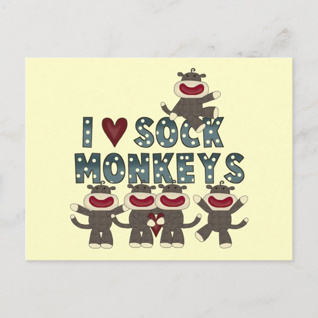 I Love Sock Monkeys Tshirts and Gifts Postcard (Front)