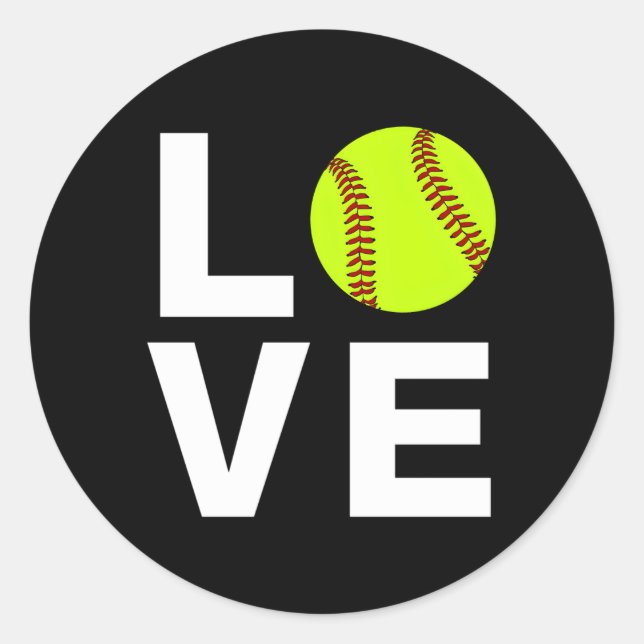 I Love Softball Classic Round Sticker (Front)