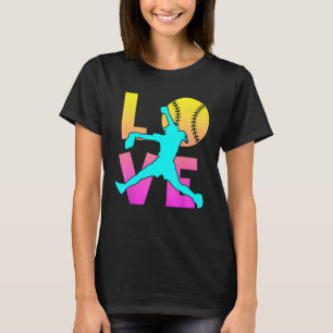 I Love Softball-Shirt Teen Girl Women Mum Cute Pit T-Shirt