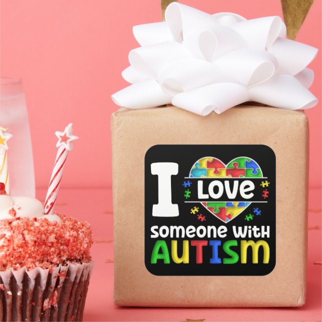 I Love Someone With Autism, Autism Awareness Gift Square Sticker (Party)