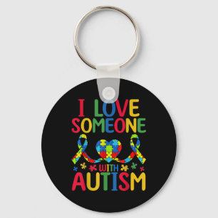 I Love Someone With Autism Awareness Heart Key Ring