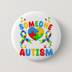 I Love Someone With Autism Awareness Heart Puzzle  6 Cm Round Badge