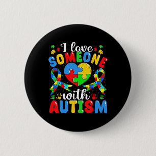 I Love Someone With Autism Awareness Heart Puzzle 6 Cm Round Badge