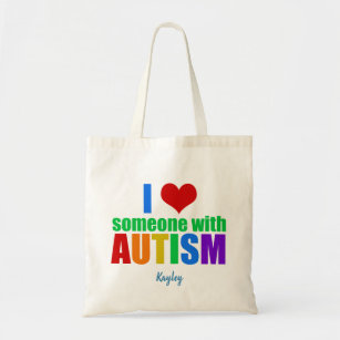 I Love Someone With Autism Cute Custom Rainbow Tote Bag