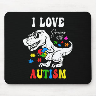I Love Someone With Autism Family Heart T Rex Dino Mouse Pad