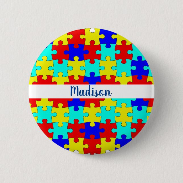 I Love Someone With Autism Personalised Name 6 Cm Round Badge (Front)